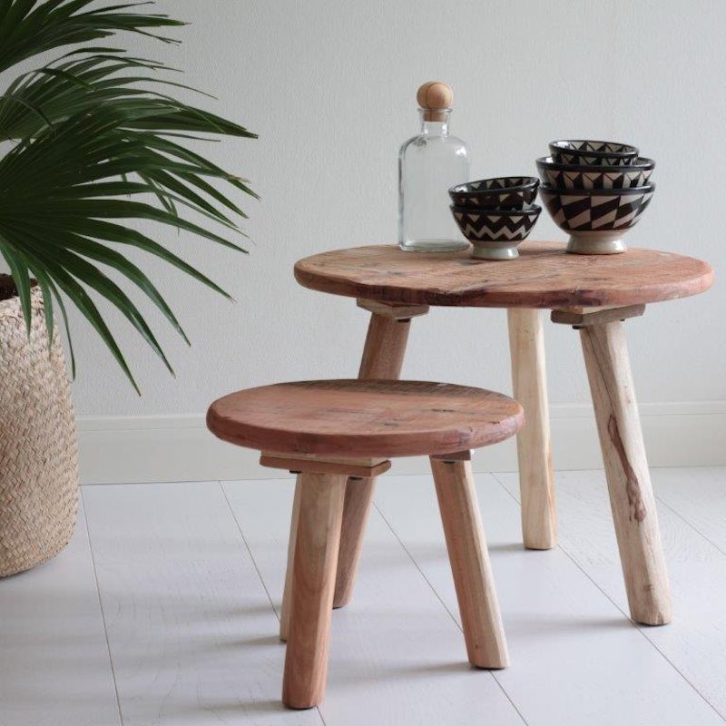 runder Coffee table aus recyceltem Holz in 2 Größen