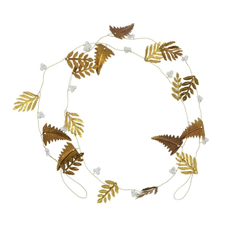 Metallgirlande mit goldenen Blättern und weißen Perlen