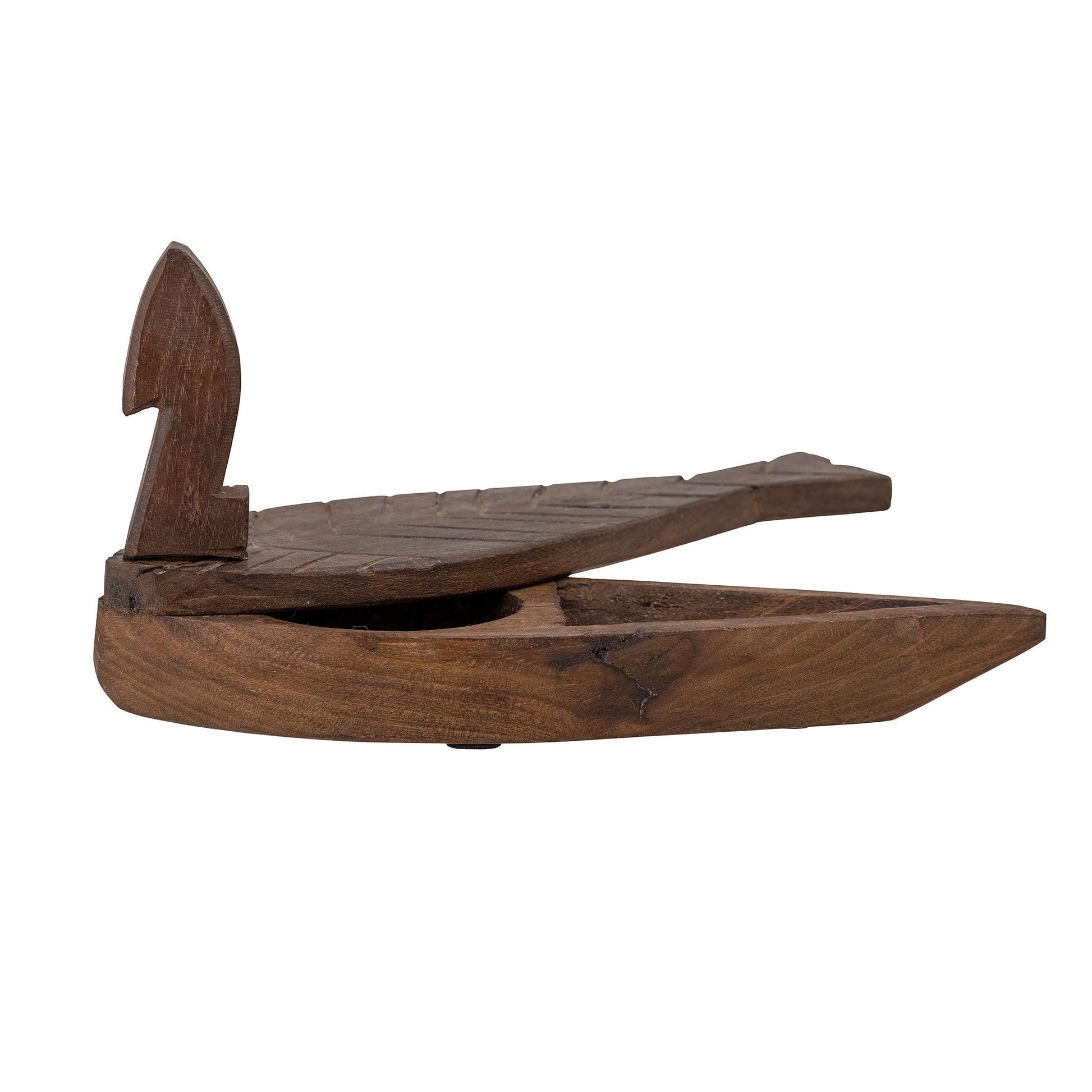 Holzbox mit verschiebbarem Deckel unmd 2 Fächern, in Form eines Vogels